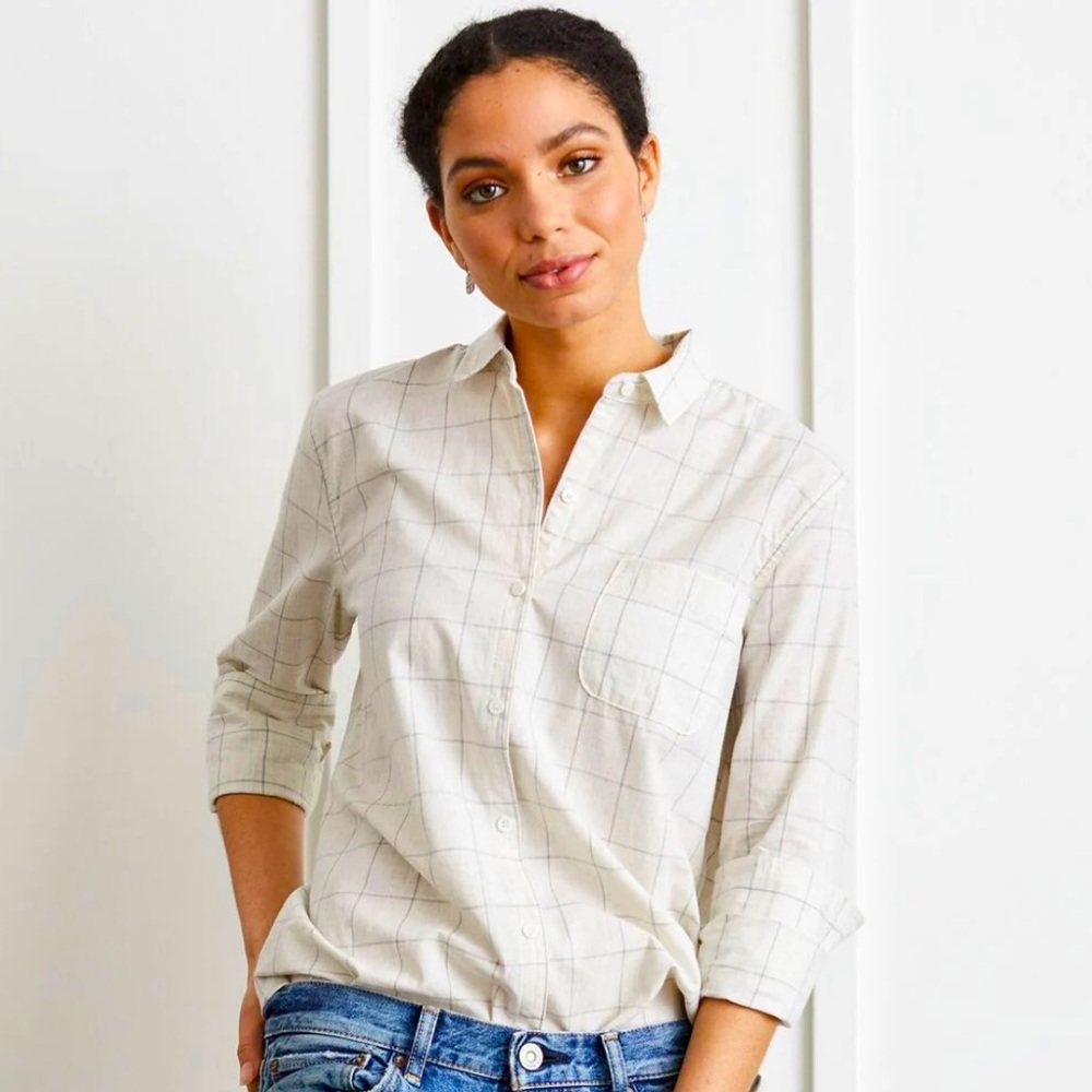 Not Monday Kennedy Cotton Windowpane Japanese Cotton Broadcloth Long Sleeve